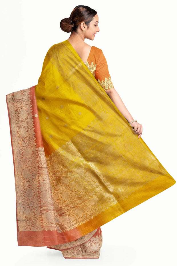 Banarasi kora (organza)  silk saree in  peach & orange