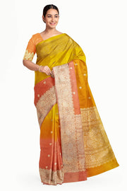 Banarasi kora (organza)  silk saree in  peach & orange