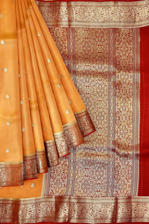 Banarasi kora (organza)  silk saree in  peach