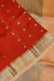 Banarasi kora (organza)  silk saree in  red  with motifs