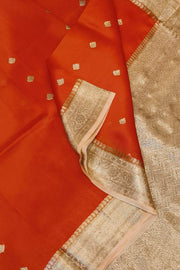 Banarasi kora (organza)  silk saree in  red  with motifs