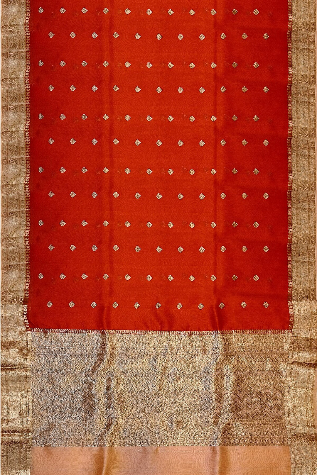 Banarasi kora (organza)  silk saree in  red  with motifs