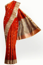 Banarasi kora (organza)  silk saree in  red  with motifs