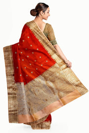 Banarasi kora (organza)  silk saree in  red  with motifs