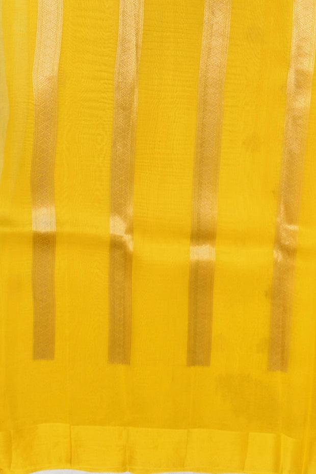 Banarasi kora (organza)  silk saree in  yellow  with motifs
