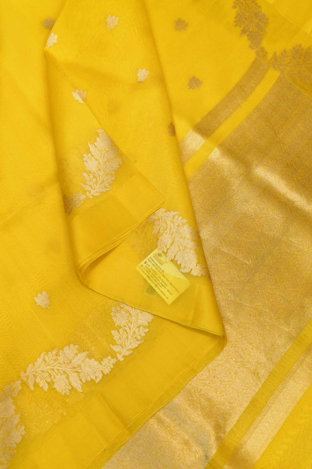 Banarasi kora (organza)  silk saree in  yellow  with motifs
