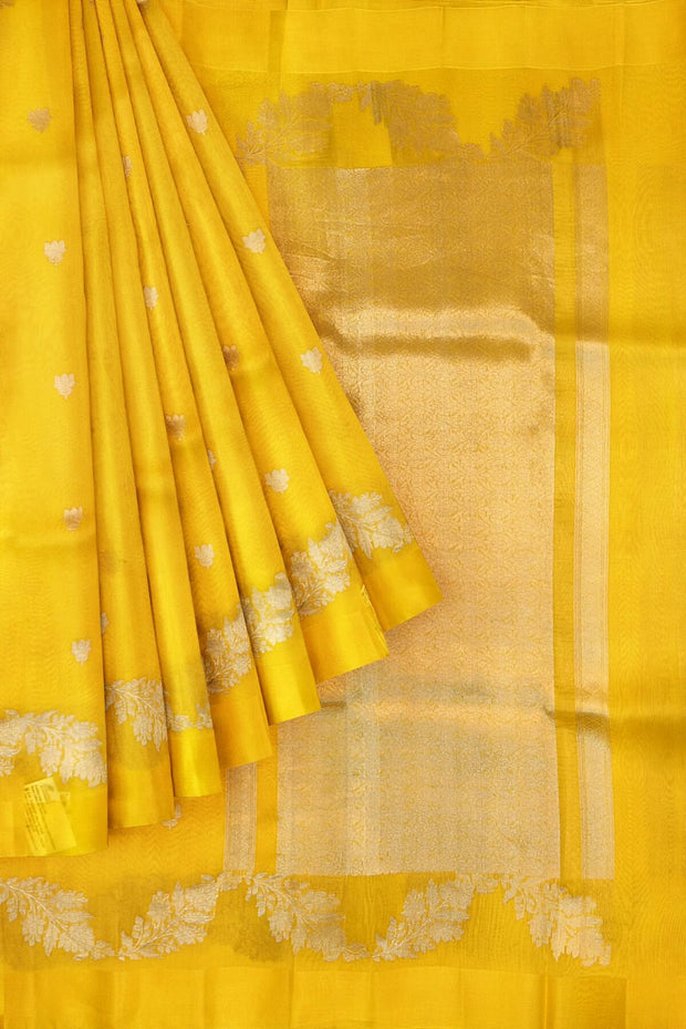 Banarasi kora (organza)  silk saree in  yellow  with motifs