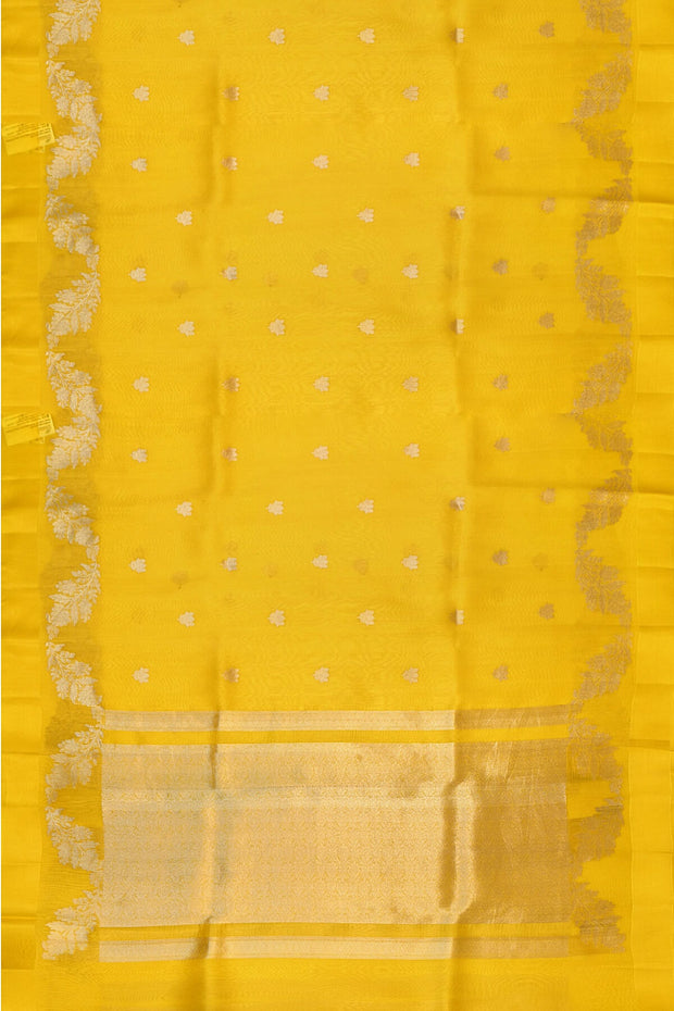 Banarasi kora (organza)  silk saree in  yellow  with motifs