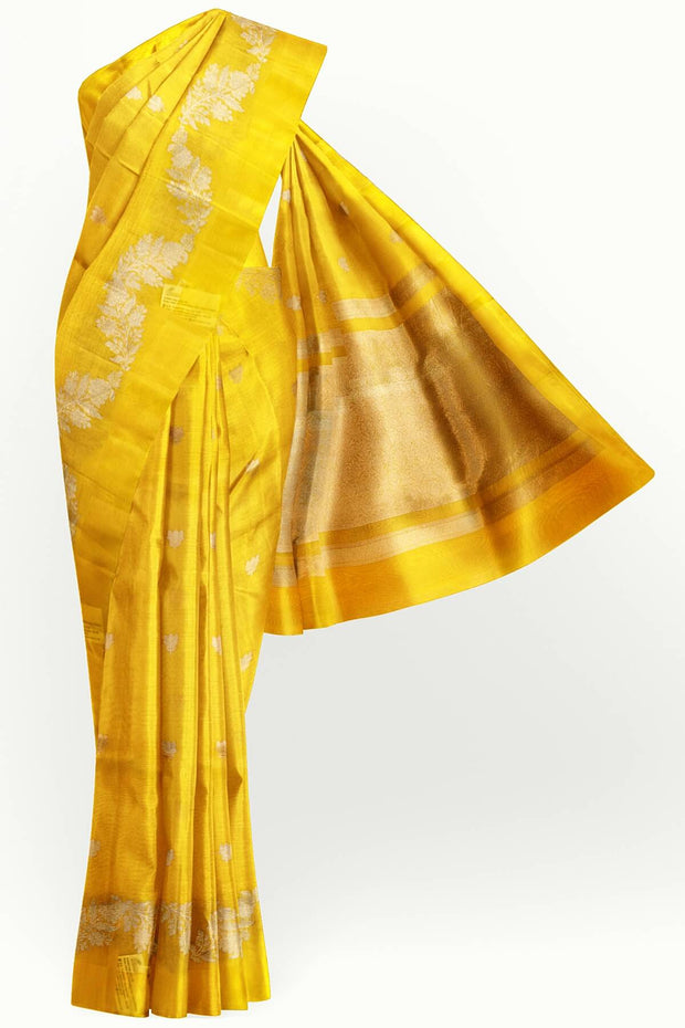 Banarasi kora (organza)  silk saree in  yellow  with motifs