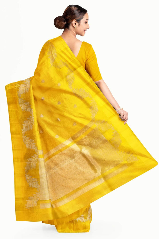 Banarasi kora (organza)  silk saree in  yellow  with motifs