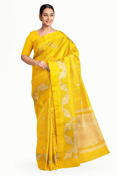 Banarasi kora (organza)  silk saree in  yellow  with motifs