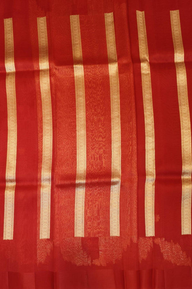 Banarasi kora (organza)  silk saree in  red  with motifs