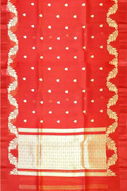 Banarasi kora (organza)  silk saree in  red  with motifs