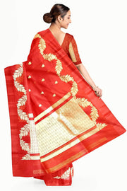 Banarasi kora (organza)  silk saree in  red  with motifs