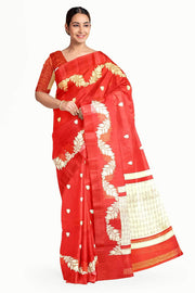 Banarasi kora (organza)  silk saree in  red  with motifs