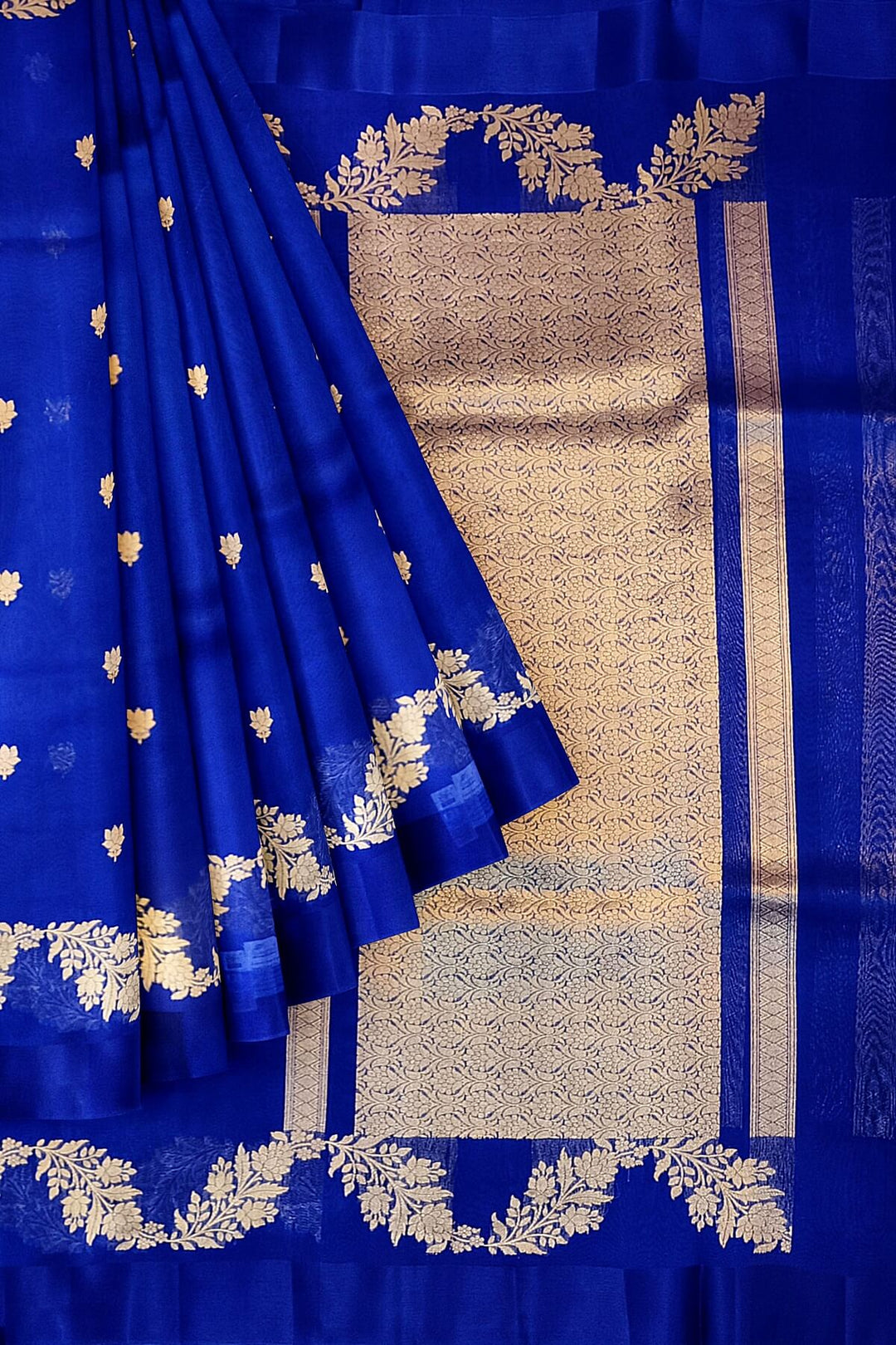 Banarasi kora (organza)  silk saree in  royal blue