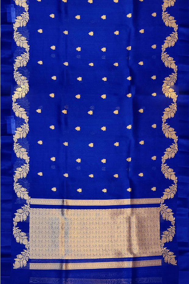 Banarasi kora (organza)  silk saree in  royal blue