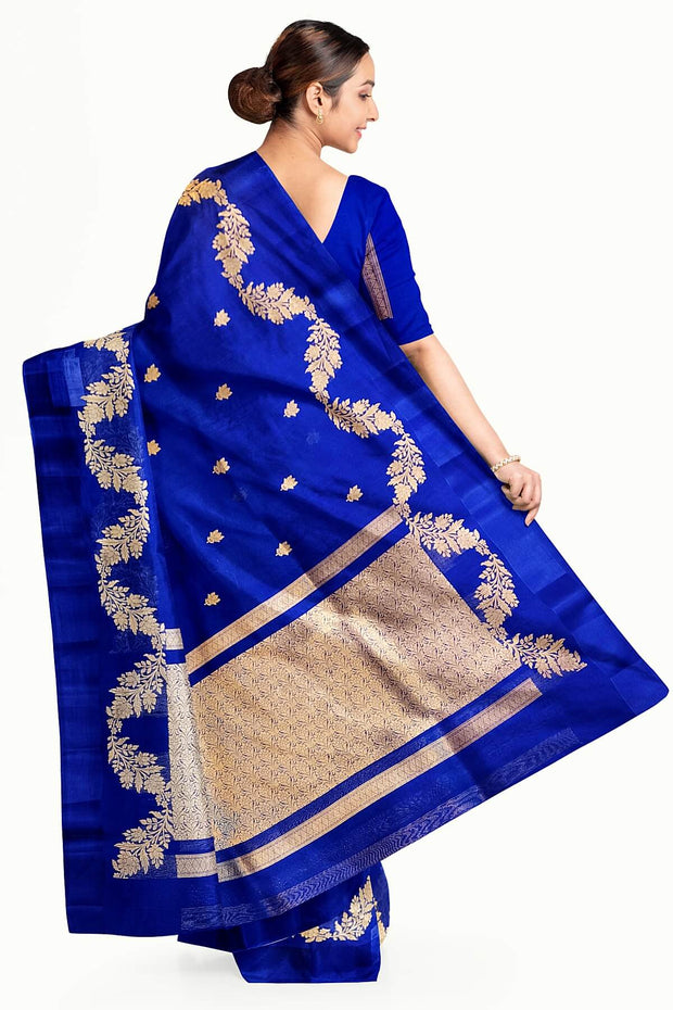 Banarasi kora (organza)  silk saree in  royal blue