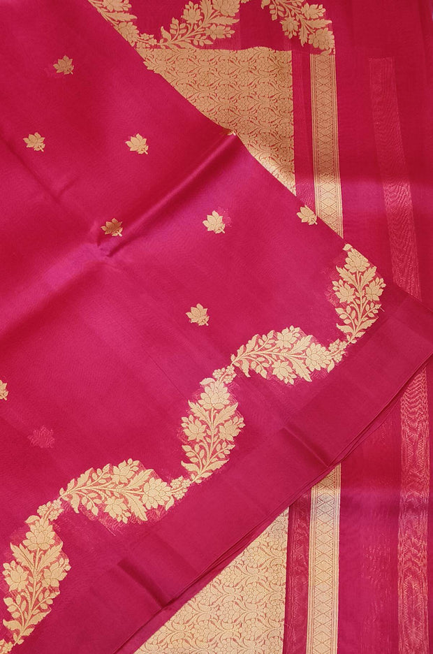 Banarasi kora (organza)  silk saree in  rani pink