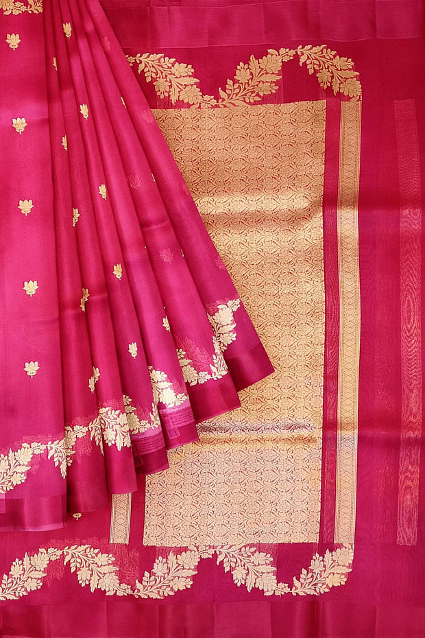 Banarasi kora (organza)  silk saree in  rani pink
