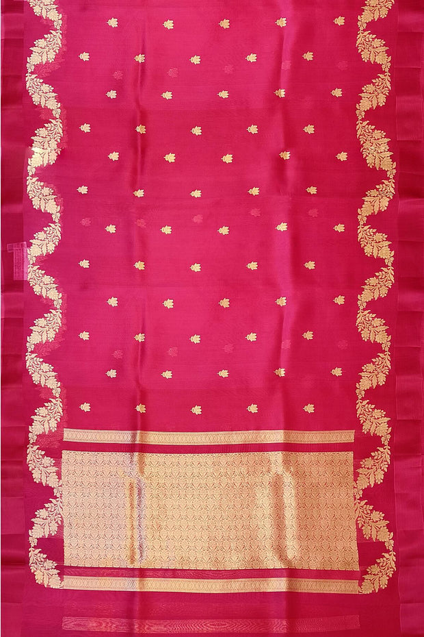 Banarasi kora (organza)  silk saree in  rani pink