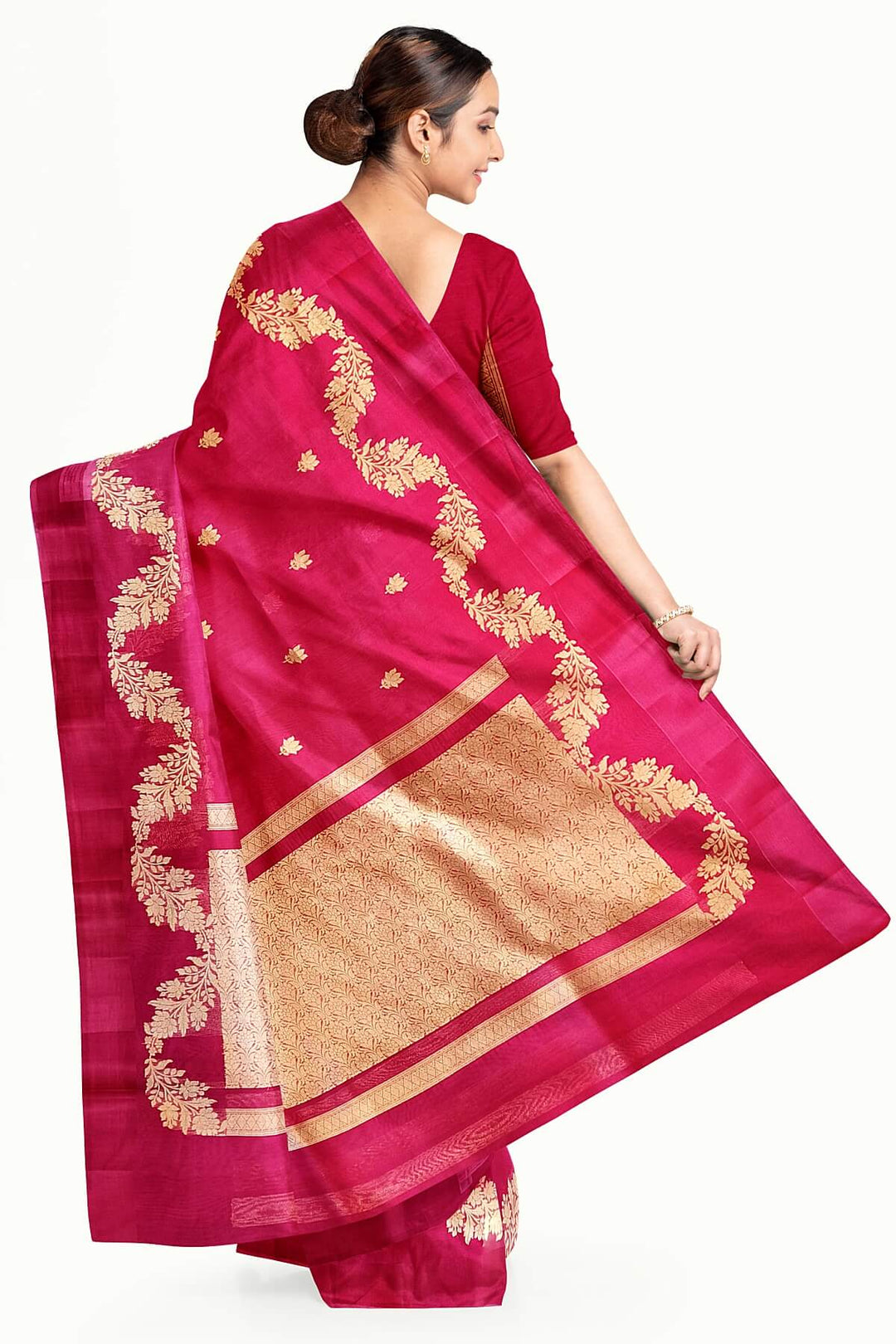 Banarasi kora (organza)  silk saree in  rani pink