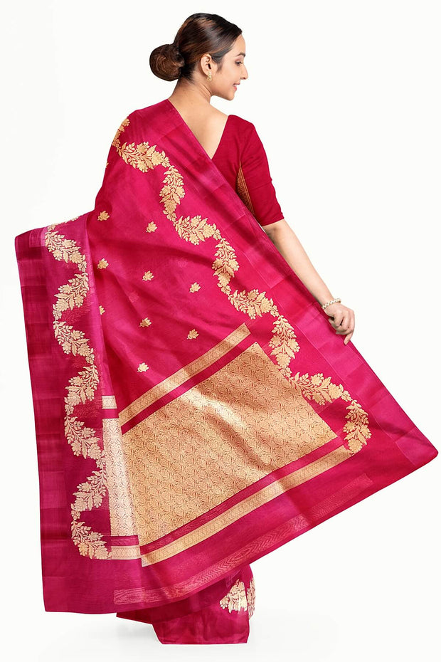 Banarasi kora (organza)  silk saree in  rani pink