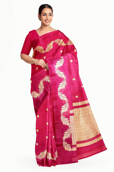 Banarasi kora (organza)  silk saree in  rani pink