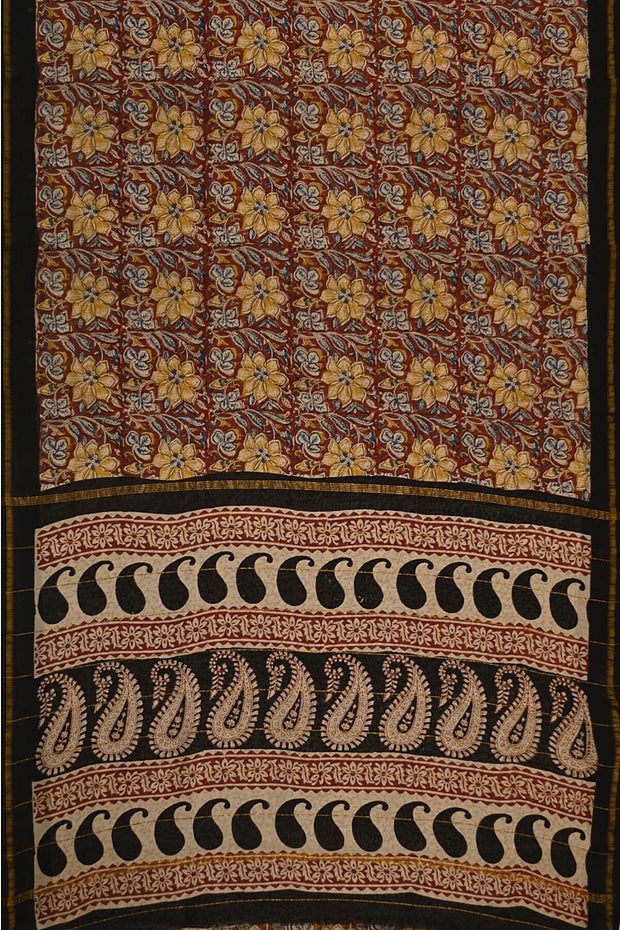 Chanderi handblock printed  silk cotton saree  in  multicolour