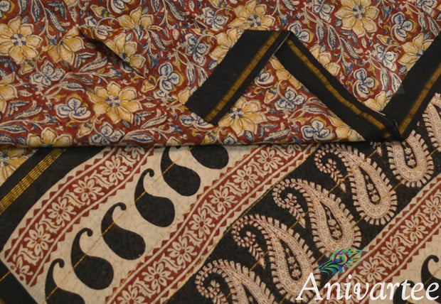 Handloom Chanderi silk cotton saree  in multicolour with floral print - Anivartee