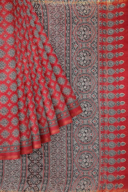 Hand block Bagru print on Chanderi  silk cotton saree in red