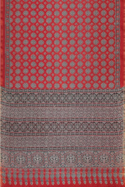 Chanderi hand block printed silk cotton saree in red