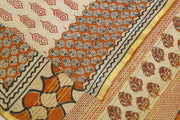 Chanderi hand block printed silk cotton saree in beige