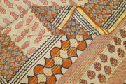 Chanderi hand block printed silk cotton saree in beige