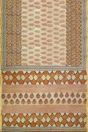 Hand block Bagru print on Chanderi  silk cotton saree in beige