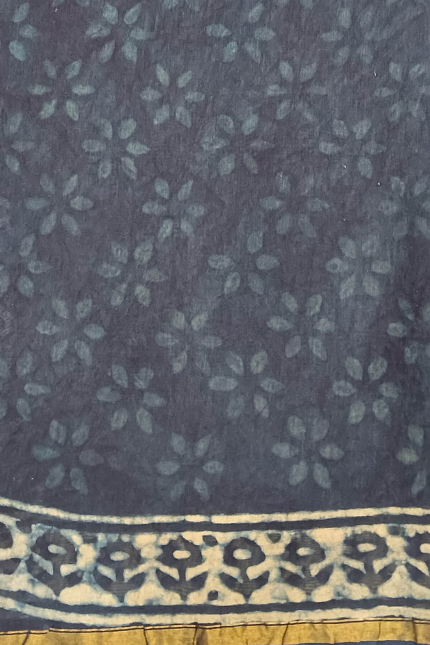 Chanderi hand block printed silk cotton saree in indigo