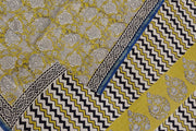 Chanderi hand block printed silk cotton saree in olive green