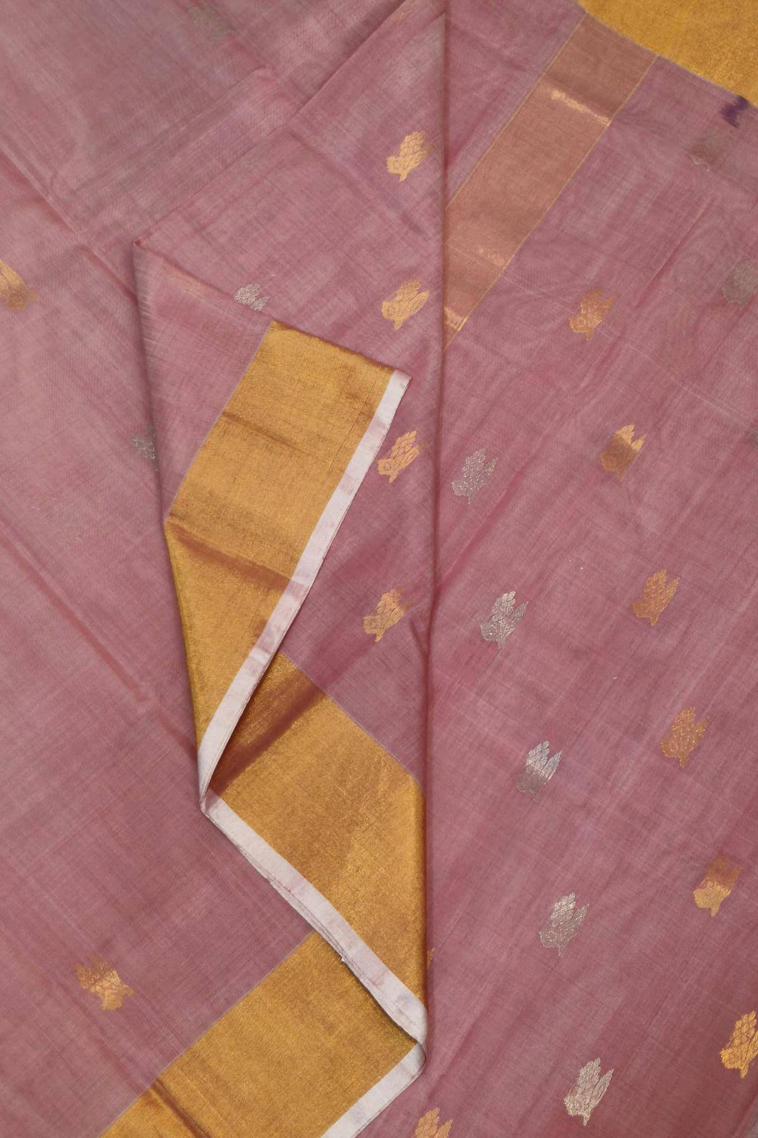 Chanderi silk cotton saree in onion pink