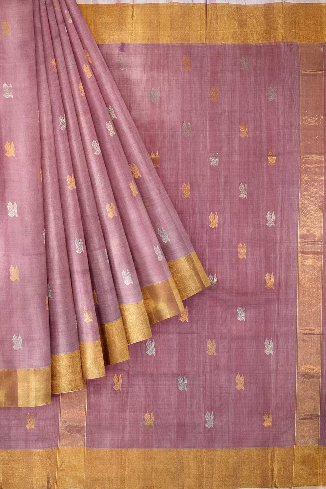 Chanderi silk cotton saree in onion pink