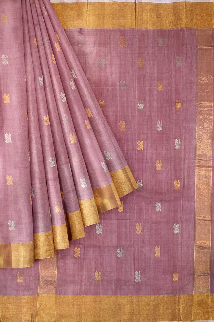 Chanderi silk cotton saree in onion pink