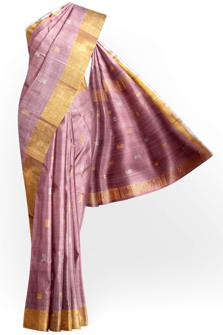 Chanderi silk cotton saree in onion pink