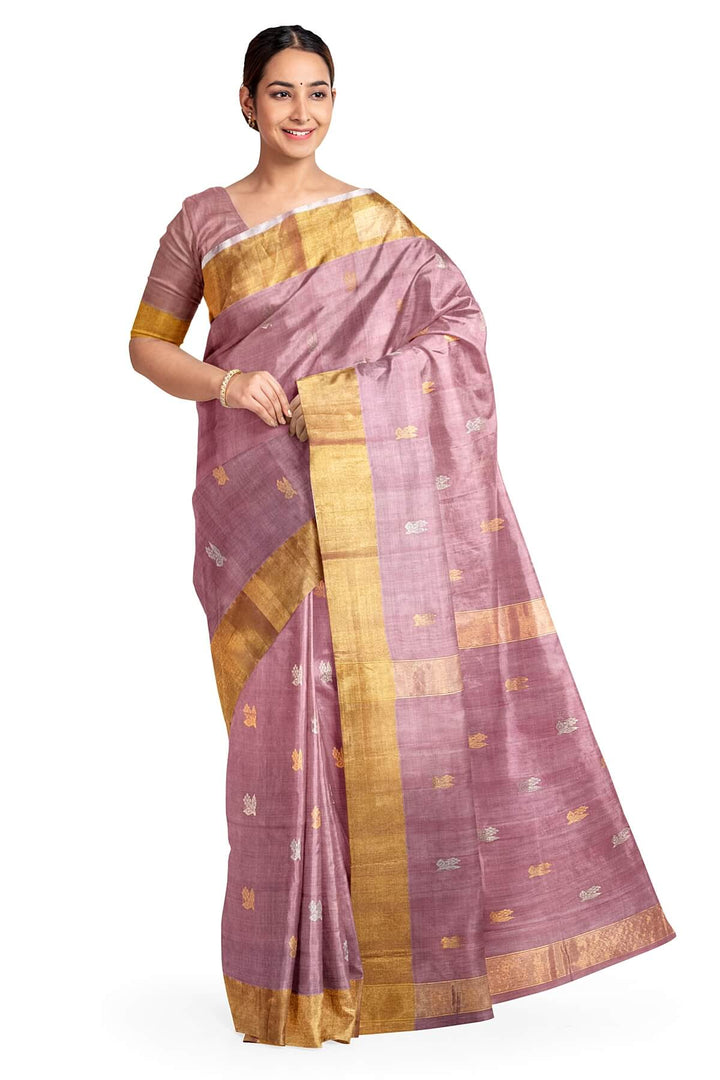 Chanderi silk cotton saree in onion pink