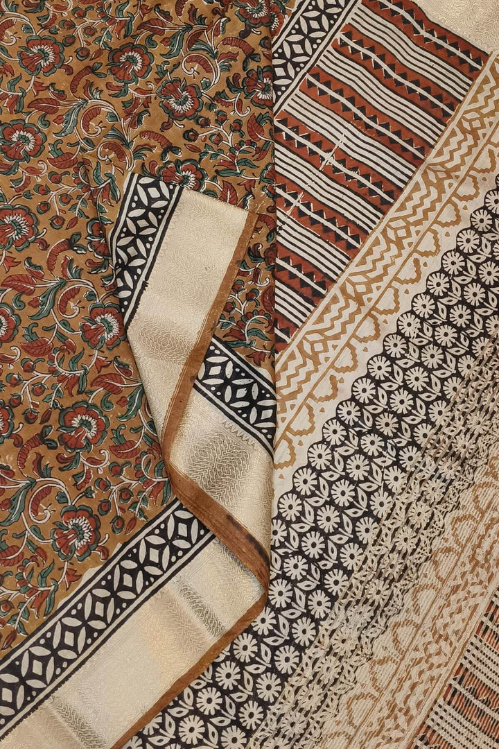 Chanderi silk cotton saree in brown