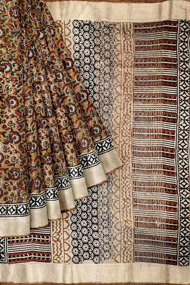 Chanderi silk cotton saree in brown