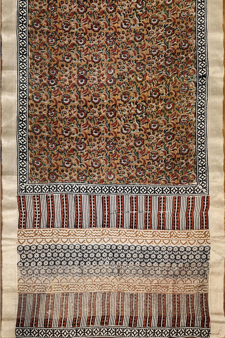 Chanderi silk cotton saree in brown