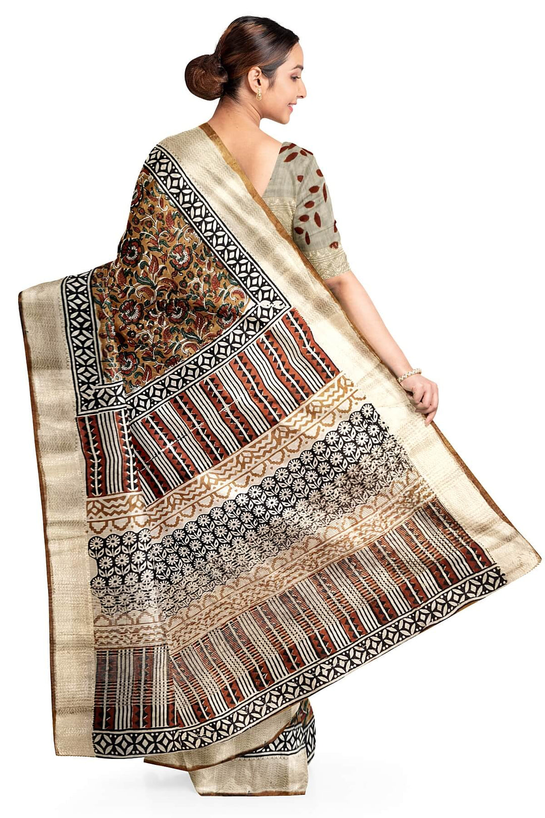Chanderi silk cotton saree in brown
