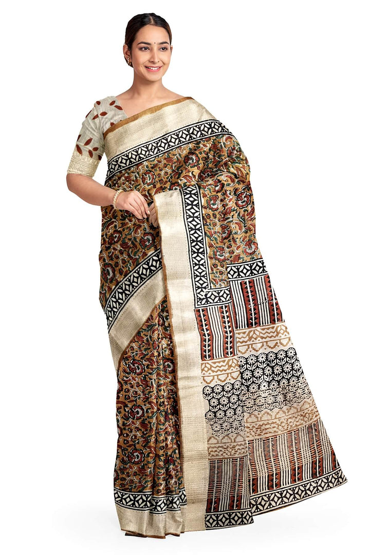 Chanderi silk cotton saree in brown