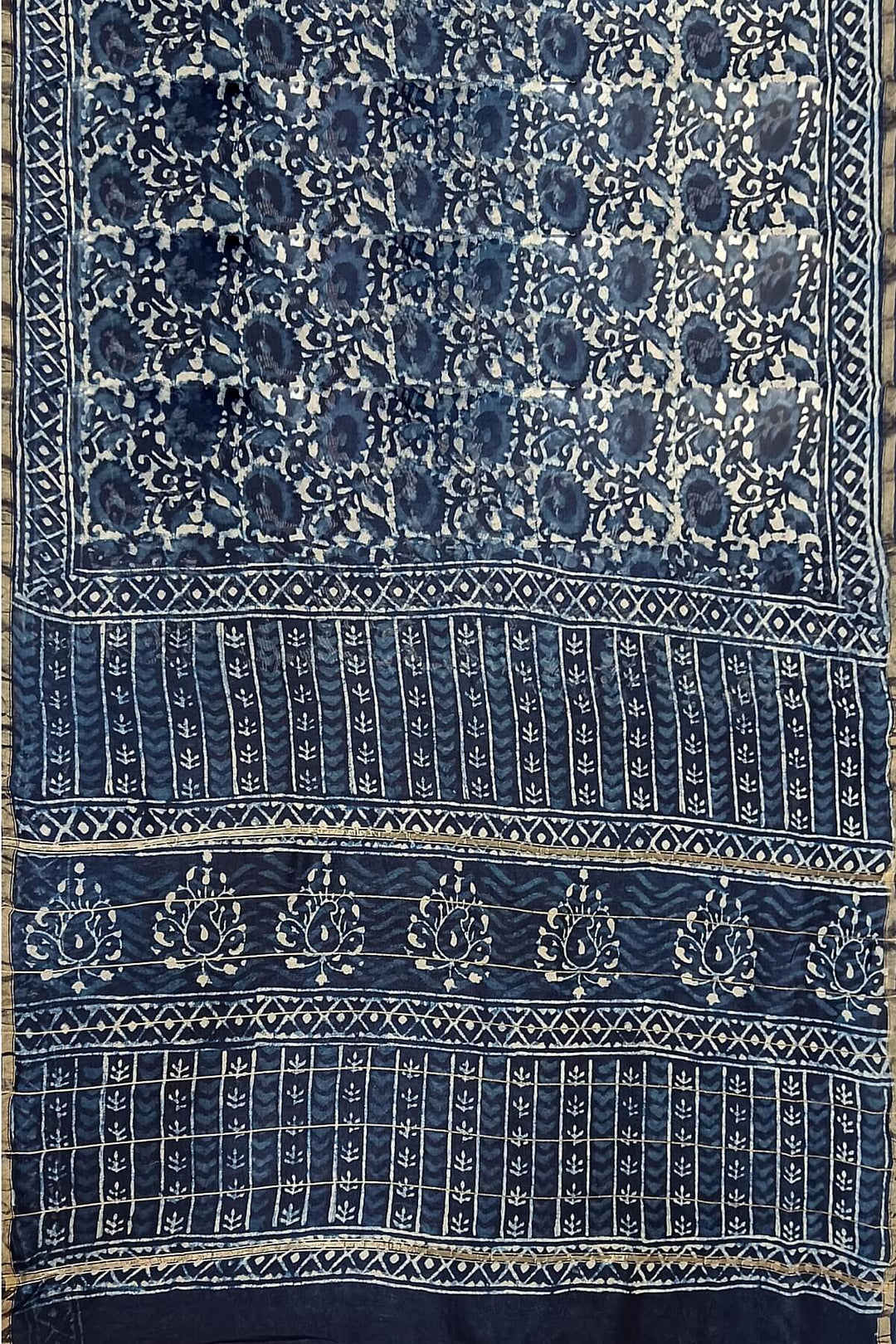 Hand block Bagru print on Chanderi silk cotton saree