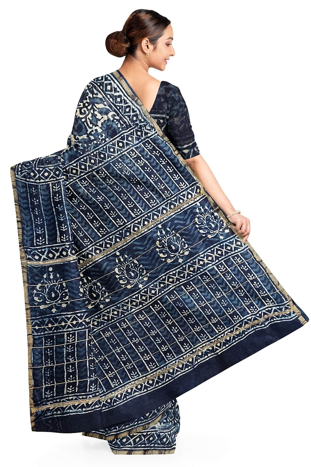 Hand block Bagru print on Chanderi silk cotton saree