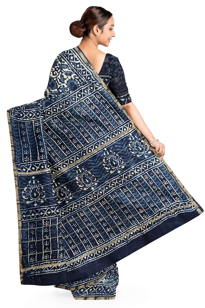 Hand block Bagru print on Chanderi silk cotton saree